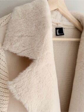 Soft Faux-Shearling Cream Coat Cardigan, Elegant & Classy